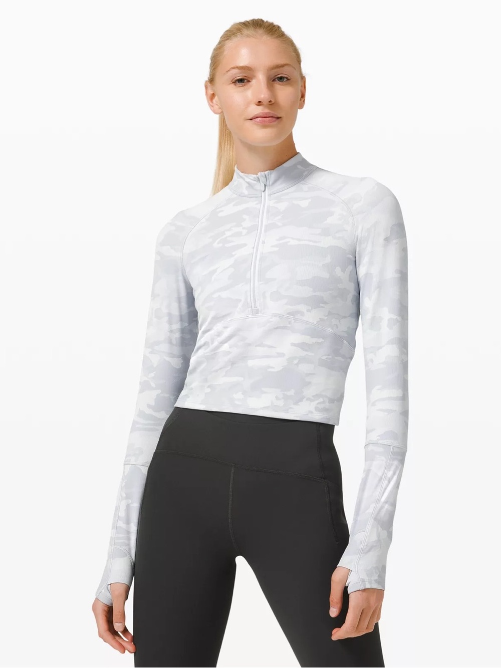Lululemon Pace Pursuit White Camo Quarter-Zip Long Sleeve Top - Women
